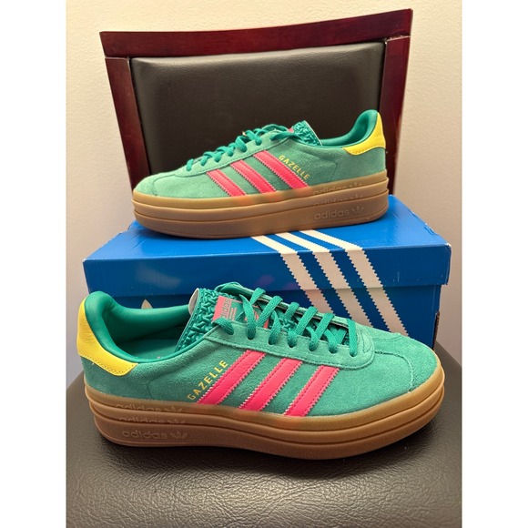 adidas Shoes - New Adidas Gazelle Bold W Platform Sneakers Green Pink Yellow Women's Size 8